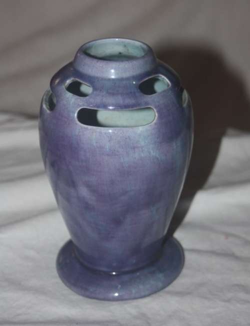 UNUSUAL LILAC VASE WITH FRETT WORK ON TOP PERFECT FOR TULIPS