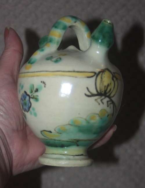 LOVELY HAND PAINTED POTTERY AMPHORA WITH DRAGON FLY MOTIF perfect for incense sticks