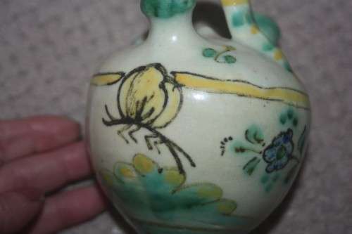 LOVELY HAND PAINTED POTTERY AMPHORA WITH DRAGON FLY MOTIF perfect for incense sticks