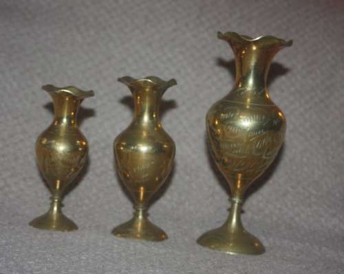 BEAUTIFUL TRIO OF BRASS VASES WITH FLUTED EDGE TAKE A LOOK