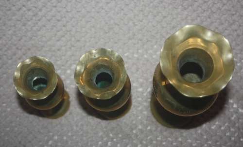 BEAUTIFUL TRIO OF BRASS VASES WITH FLUTED EDGE TAKE A LOOK