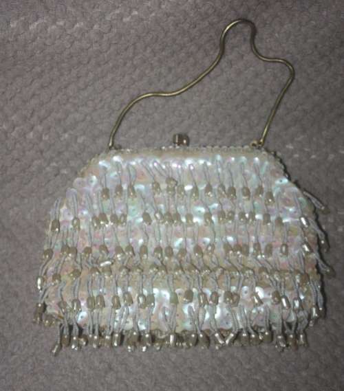 VINTAGE TEAR DROP BEADED AND SEQUINED  CLUTCH BAG