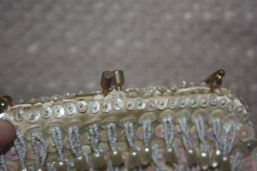 VINTAGE TEAR DROP BEADED AND SEQUINED  CLUTCH BAG