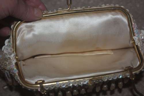 VINTAGE TEAR DROP BEADED AND SEQUINED  CLUTCH BAG