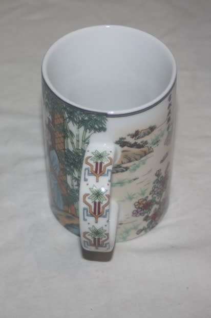 ORIENTAL DECAL COFFEE MUG WITH LID GARDEN SCENES