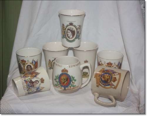 JOBLOT OF 8 ROYAL COMMEMORATIVE WARE CUPS VARIOUS YEARS AND MONARCHS  LOOK AT ALL PHOTOS