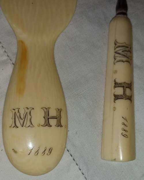 Antique shoe care kit monogrammed MH dated 1889 take a look at all photos unusual item