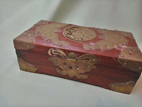 Decorative teak and metal box(D)vintage