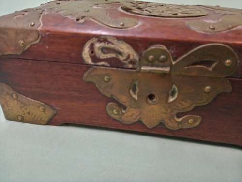 Decorative teak and metal box(D)vintage