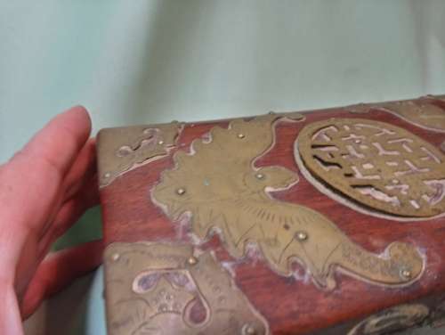 Decorative teak and metal box(D)vintage