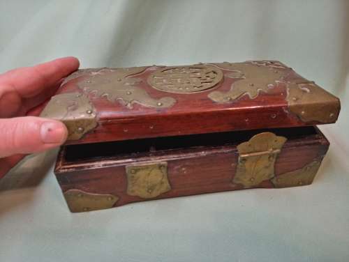 Decorative teak and metal box(D)vintage