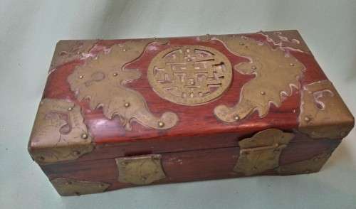 Decorative teak and metal box(D)vintage