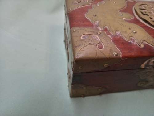 Decorative teak and metal box(D)vintage