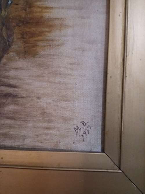 Ferryman painting in style of old dutch artists dated 1917 signed MB (R)