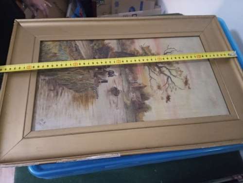 Ferryman painting in style of old dutch artists dated 1917 signed MB (R)