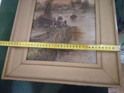 Ferryman painting in style of old dutch artists dated 1917 signed MB (R)