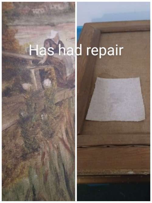 Ferryman painting in style of old dutch artists dated 1917 signed MB (R)