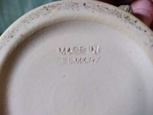 Vintage German beer Stein with pewter lid stamp in lid ZINN Stamped underneath made in Germany