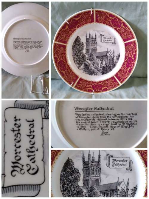 English Fine China Worcester Cathedral plate with red trim