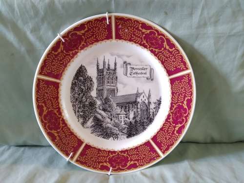 English Fine China Worcester Cathedral plate with red trim