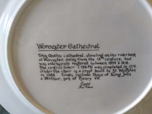 English Fine China Worcester Cathedral plate with red trim