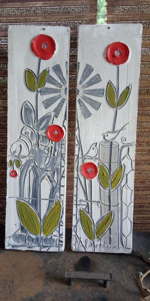 Donkey windmill and poppy flowers split frame artwork perfect for a patio