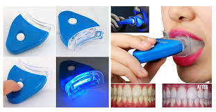 10 min fast result LED light teeth whitening bleaching dental kit with 2 gels and silicon set.