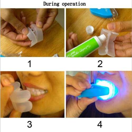 10 min fast result LED light teeth whitening bleaching dental kit with 2 gels and silicon set.