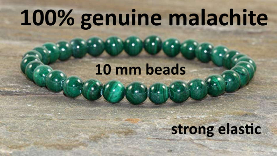 10 mm beads. Malachite bracelet 100% genuine.18 cm High polished. Attract abundance.Crystal stone.