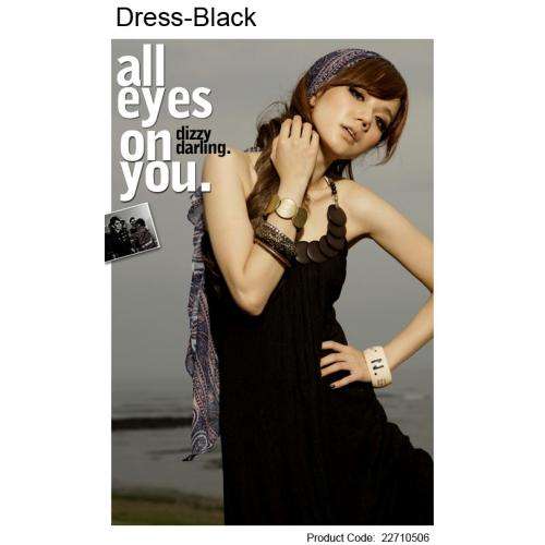 Chill strap wrinkle solid black dress