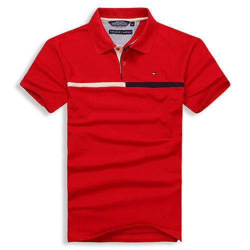 Cotton Tommy T-shirt short sleeve semi-sleeve sweater jersey black white gray red turndown for men