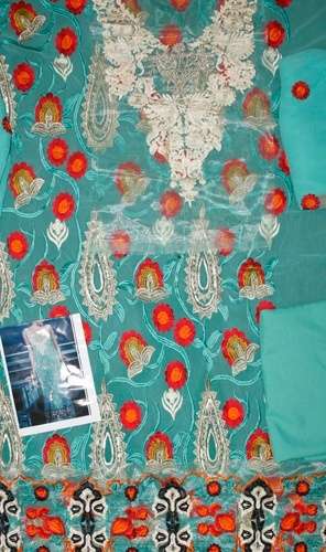 INDIAN PAKISTANI DRESS FULL EMBROIDERY Designer 3pc CHIFFON Suit With CHIFFON Dupatta-(UNSTICHED)