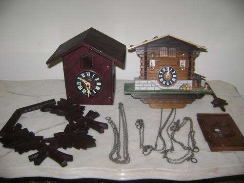 2 x INCOMPLETE CUCKOO CLOCKS FOR SALE (FOR PARTS) - PLEASE STUDY PHOTOS FOR MORE INFORMATION