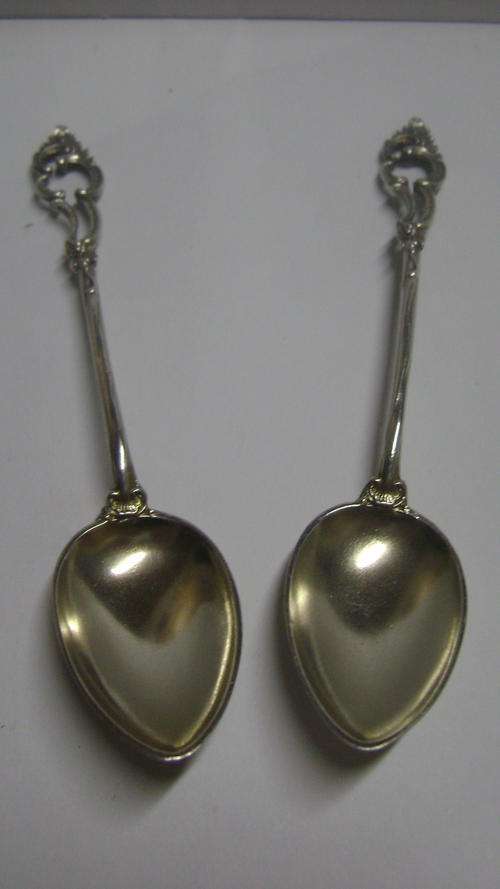 Pair decorative silver spoons - silver marked 800