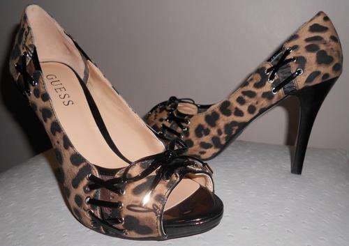 Guess Peep Toe Leopard Print High Heels (Size 4)
