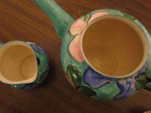 Green and pink Teapot and Milk Jug