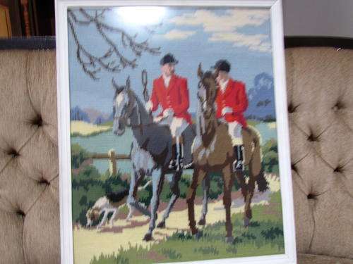 A BIG TAPESTARY WITH HUNTERS ON HORSES AND THE DOGS HUNTING!!