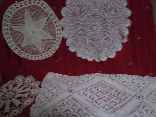 THREE LOVELY CROCHETED DOILIES AND ONE RUNNER !!!