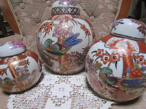 3 ORIENTAL HANDPAINTED GINGER JARS!!
