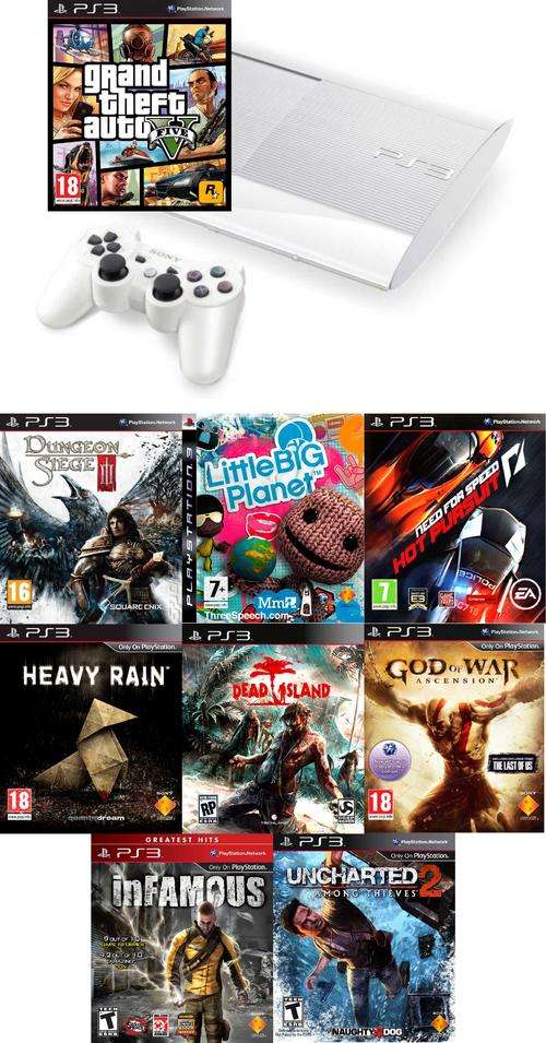 White PS3 Slim 500gb WITH GTA5 and 8 others - FREE COURIER TO YOUR DOOR!