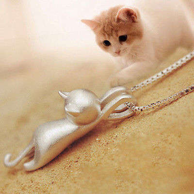 Cat Charm Pendant Chain Necklace!!BRAND NEW!!/95% OFF!!