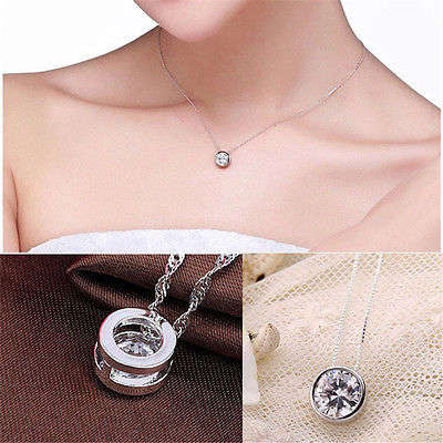 Fashion Women Round Single Crystal Rhinestone Silver Pendant Necklace 90% OFF!!