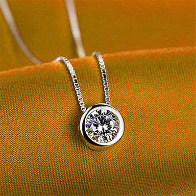 Fashion Women Round Single Crystal Rhinestone Silver Pendant Necklace 90% OFF!!
