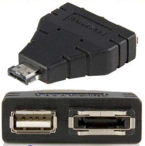 1 in 2 eSATAp (Power over eSATA) Male to USB-A Female / eSATA Female Adapter: Brand New (Sealed)