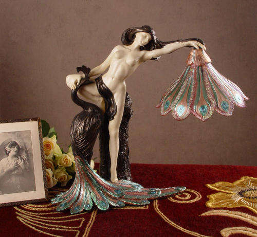 GLAMAROUS ART NOUVEAU LAMP " PILLIPE WOLFERS" La Fee au Paon