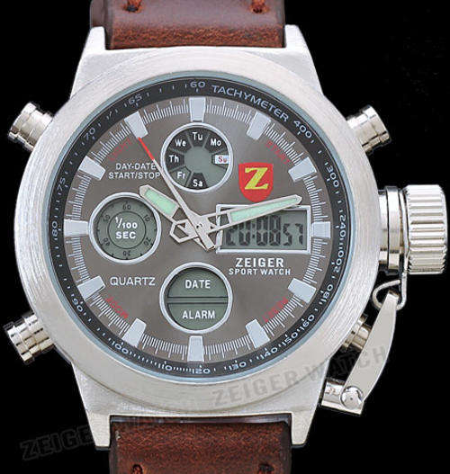 Fashion Zeiger Sport Men's Analog & Digital Watch High Grade Leather Strap