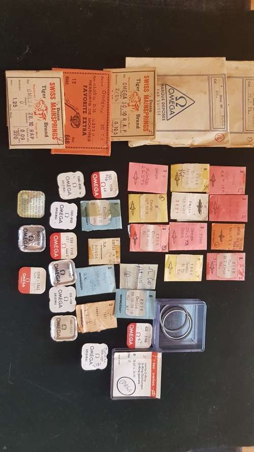 OMEGA spares parts, mainsprings, balance staff, winding stems, seals etc