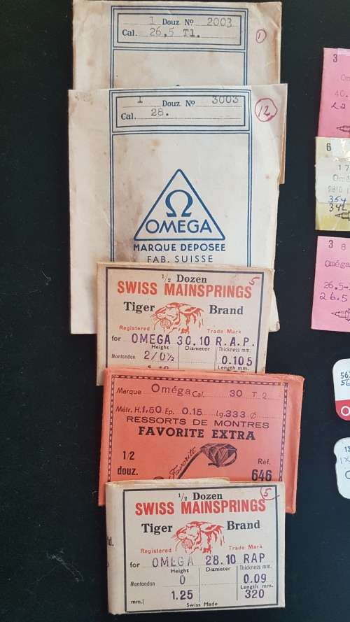 OMEGA spares parts, mainsprings, balance staff, winding stems, seals etc