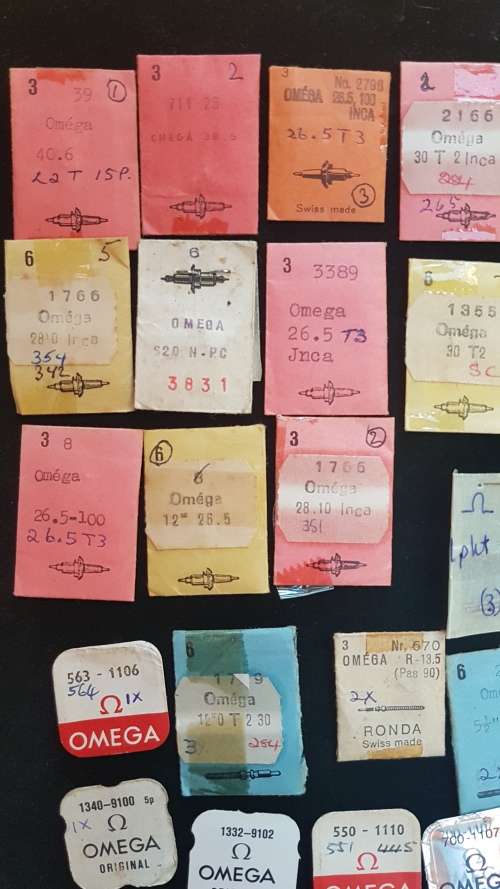 OMEGA spares parts, mainsprings, balance staff, winding stems, seals etc