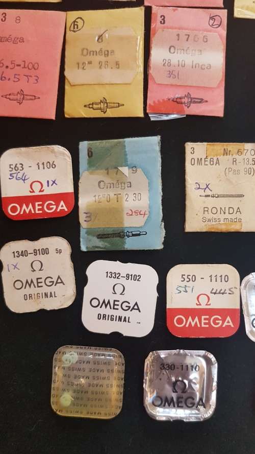 OMEGA spares parts, mainsprings, balance staff, winding stems, seals etc